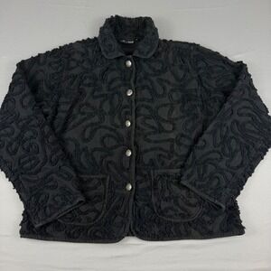 Vtg Channa Black Textured Reversible Swirl Button Front Jacket Blazer Women's  M